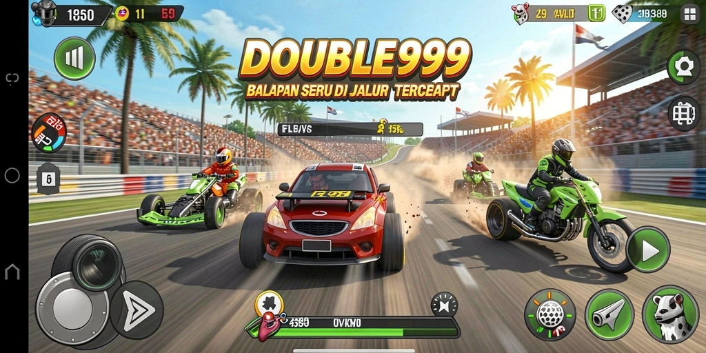 Tampilan gameplay balapan yang menegangkan di DOUBLE999.