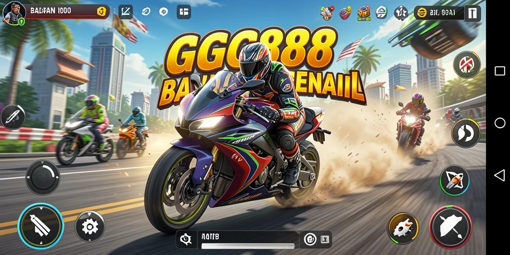 Screenshot GGG888 menampilkan aksi balapan motor yang mendebarkan.