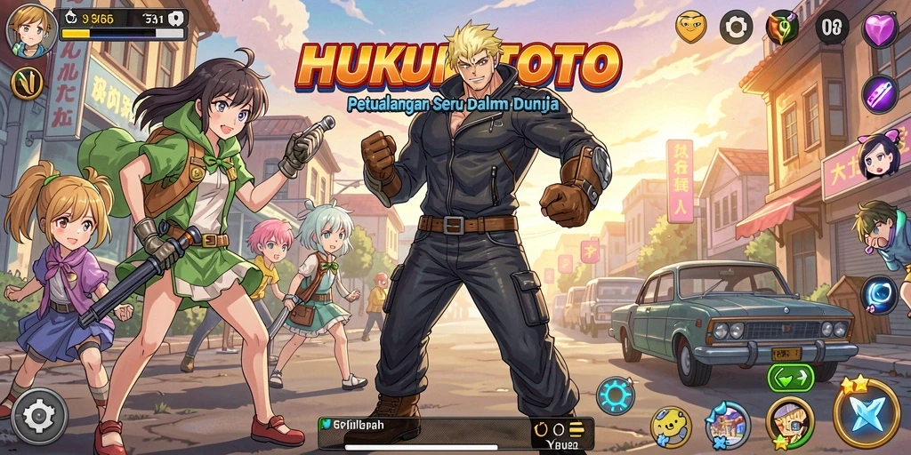 Menampilkan gameplay seru dari HUKUMTOTO dengan karakter anime yang menarik.