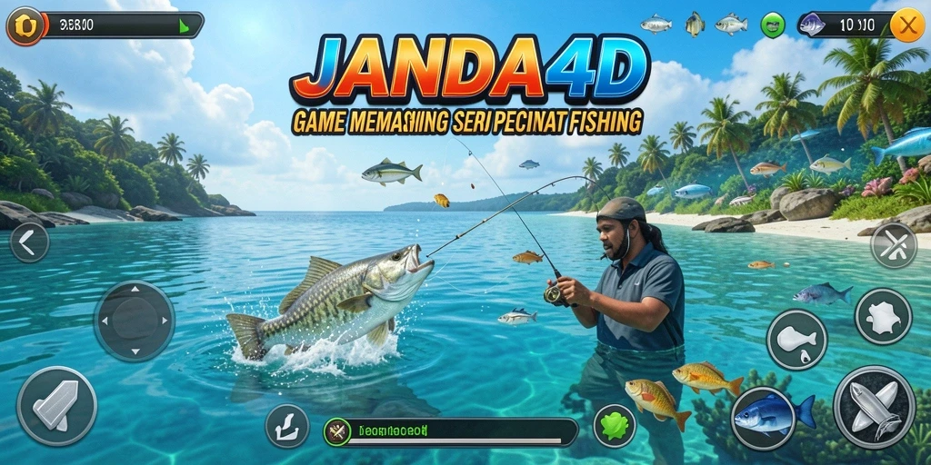 Tampilan gameplay JANDA4D yang menarik saat memancing.