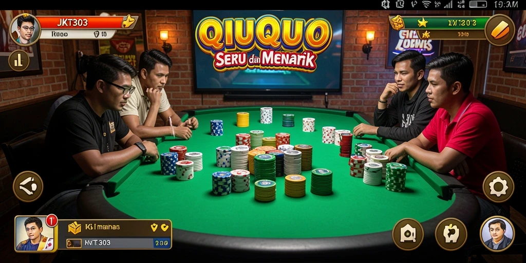 Tampilan gameplay seru dari JKT303 dengan aksi kartu QiuQiu.