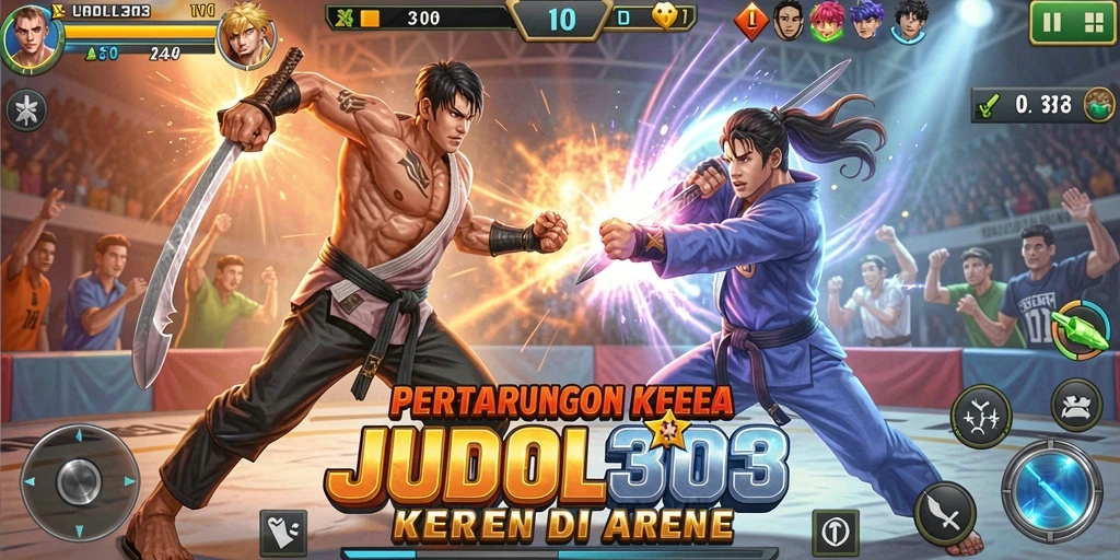Gameplay intens JUDOL303 di arena pertarungan.