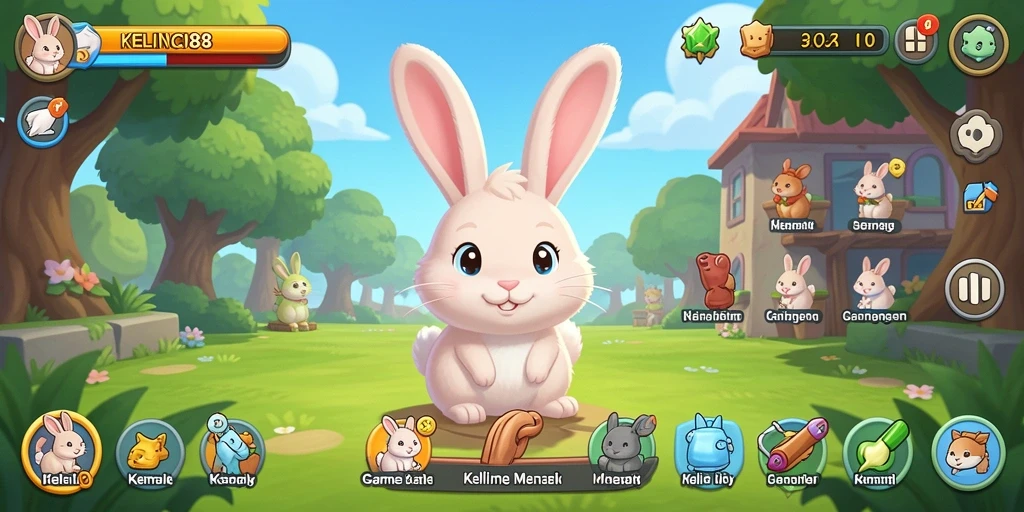 Tampilan gameplay KELINCI88 dengan kelinci lucu berinteraksi di dunia Idle.
