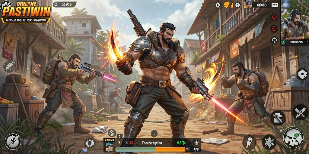 Screenshot PASTIWIN menampilkan pertarungan intens dalam arena Battle Royale.