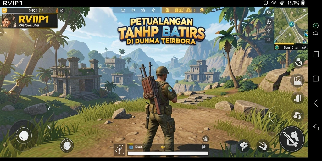 Screenshot yang menunjukkan petualangan seru dalam dunia terbuka RVIP1.