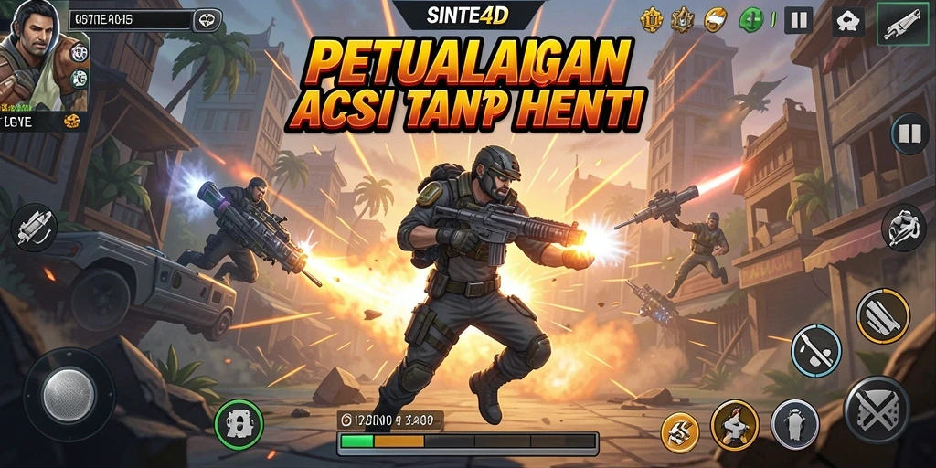 Screenshot utama SINTE4D menampilkan aksi pertarungan yang seru.